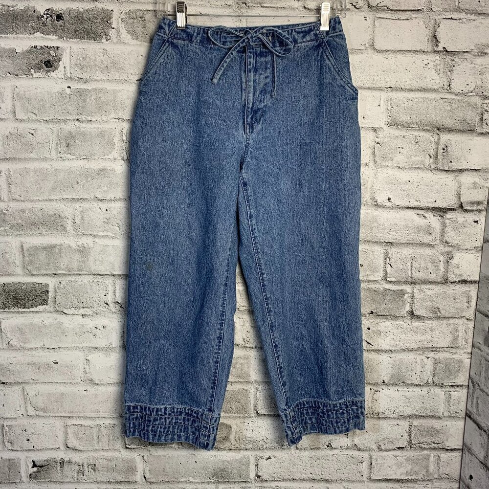 Vintage 90s Jean Capris 8 100% Cotton Faded Denim High Rise Drawstring Pants